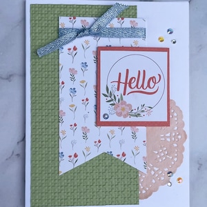 Hello Card, Handmade Card, Greeting Card, Card for her