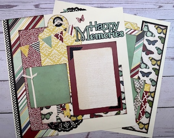 Happy Memories - scrapbook page kit, premade scrapbook kit, 12x12 premade page kit, premade scrapbook pages, 12x12 scrapbook layout
