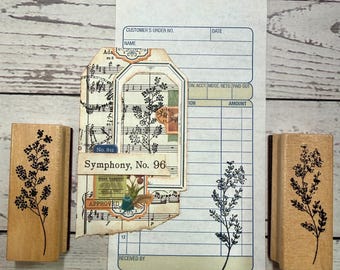 Vintage Botanical Wood Mounted Rubber Stamp  - Combo Set of 2 for Junk Journal, Card Making, Art Journal, Scrapbooking