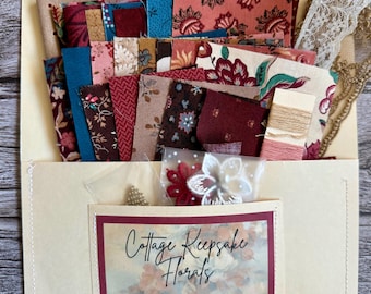 Cottage Keepsake Florals Slow Stitch Inspiration Fabric Kit - Curated Floral Fabric Bundle · Fabric Scraps  · Slow Stitch & Mixed Media Kit