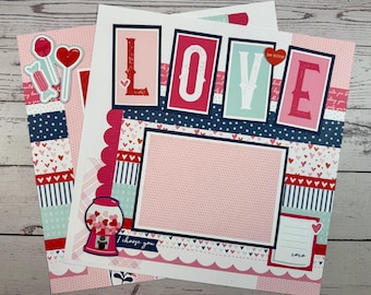 Love Valentine Scrapbook Layout - 2-Page Love Theme Premade Pages