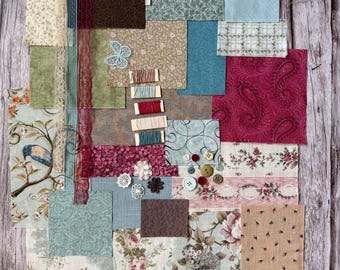 Secret Garden Slow Stitch Inspiration Fabric Kit - Curated Floral Fabric Bundle · Fabric Scraps  · Slow Stitch & Mixed Media Kit
