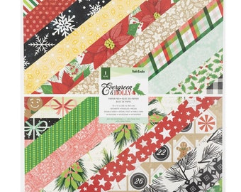 Vicki Boutin Evergreen & Holly Christmas Collection Paper Pad - (48) 2-side 12x12 patterned papers | Christmas Scrapbook Paper