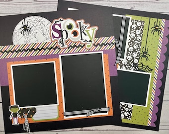 Spooky - 2 page layout, Halloween premade scrapbook pages, scrapbook page kit, Halloween layout, Echo Park, Halloween Page Kit