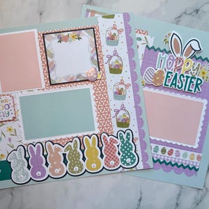 Páginas de álbum de recortes prefabricadas de Pascua Hoppy o kit de páginas Diseño de álbum de recortes de 12 x 12, kit de álbum de recortes, kit de páginas de álbum de recortes, diseño de Pascua, kit de páginas de Pascua