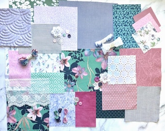 Misty Meadows Slow Stitch Inspiration Fabric Kit -  fabric sew kit, fabric scrap pack, fabric bundle, junk journal fabric kit