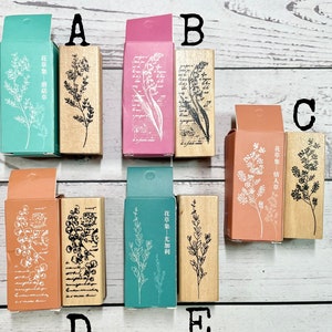 Vintage botanische op hout gemonteerde rubberen stempel - 5 stijlen om uit te kiezen voor junkjournal, kaarten maken, kunstjournaal en scrapbooking