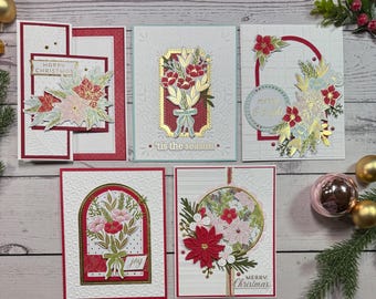 Foiled Winter Bouquet – Handmade Christmas Card Kit or Pre-Assembled Set - Makes 5 cards