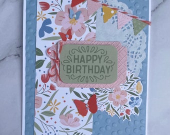 Happy Birthday Card, Birthday Handmade Card,  Floral Birthday Card, Birthday Card for her