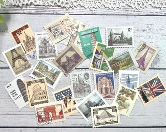 23 pc Travel the World Stamp Stickers - Scrapbook stickers, Travel Journal , Stickers for Junk Journal, Travel Stamps, Ephemera
