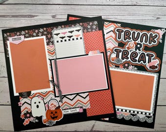 Trunk or Treat Halloween - 2 page layout, Halloween premade scrapbook pages, scrapbook page kit, Halloween layout, Trick or Treating Page
