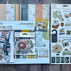 Colección de papeles Simple Stories Simple Here + There con fragmentos florales, cartón, trozos de páginas: colección de papeles para álbumes de recortes de viajes