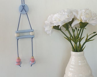 Baby Blue, Pink & White Handmade Clay Wall Hanging