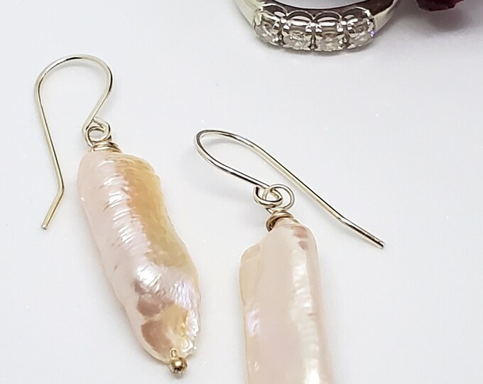 Long Baroque Freshwater Pearls drop earrings, one of a kind