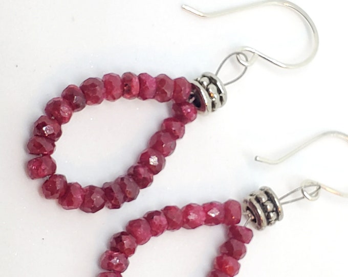 Faceted Ruby Gemstone hoop earrings, one of a kind