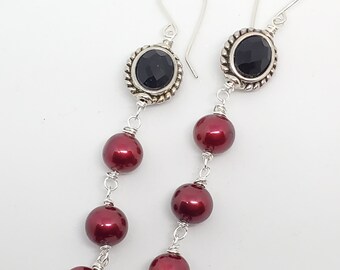 Red Freshwater Pearl earrings for women, long dangle earrings, one of a kind