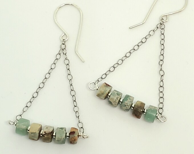 Aqua Jasper gemstone earrings, dangle earrings, one of a kind