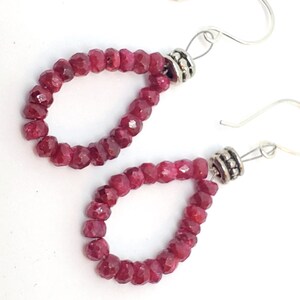 Ruby Gemstone Hoop earrings, lightweight dangle earrings with faceted Rubies, Sterling earwires,  statement earrings, one of a kind