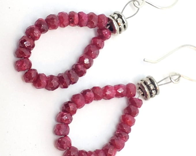 Faceted Ruby Gemstone hoop earrings, one of a kind