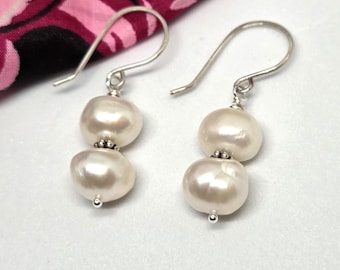 Freshwater Pearls drop earrings with Sterling silver accents, one of a kind