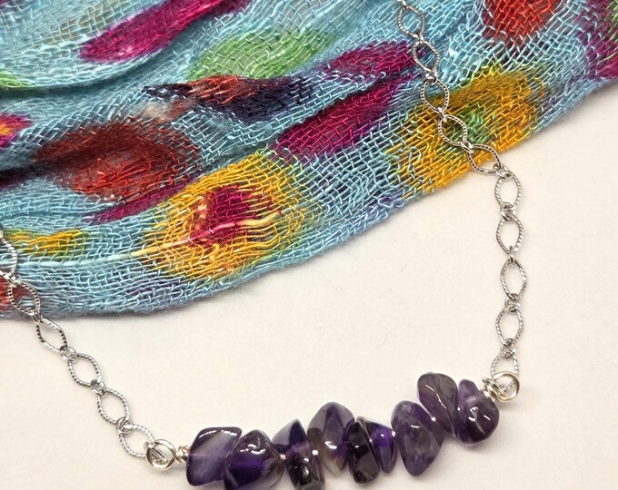 Amethyst Gemstone Minimal Bar Necklace on Sterling Silver, one of a kind handmade jewelry
