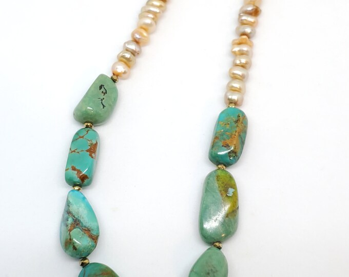 Turquoise Nuggets & Freshwater Pearls Necklace, one of a kind