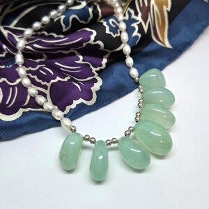 Blue Chalcedony Gemstones & White Freshwater Pearls Necklace, elegant statement jewelry, feminine, Bride, wedding, one of a kind gift