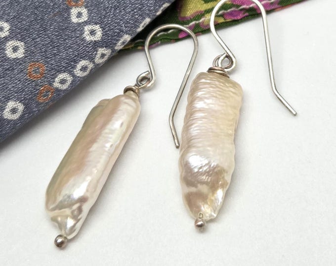 Long Baroque Freshwater Pearl drop earrings, one of a kind