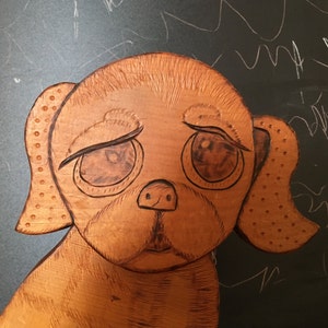 Vintage Wood Cut-Out Doggie Doorstop with Big Puppy-Dog Eyes