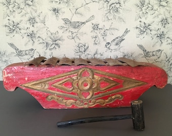 Indonesian Hand Hewn Saron Barung in Red and Gold for Gamelan Ensamble.