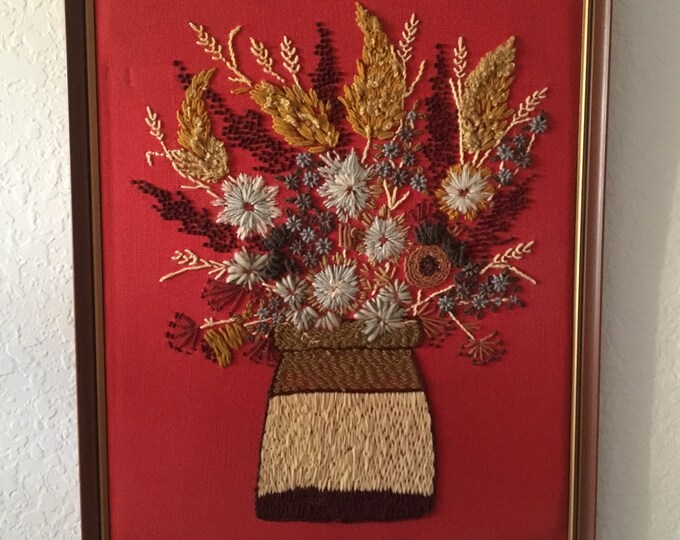 Vintage Crewel Yarn Art of Stilllife Floral. Mediumlarge Etsy