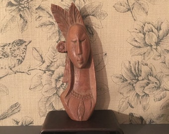 Hand Carved Vintage American Indian Wood Spirit Bust Carving
