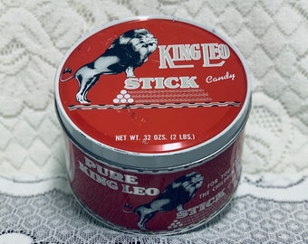 Vintage King Leo Tin/ Stick Candy/ Peppermint, Rare Red