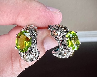 Vintage Millen X Design Sterling Silver 925 Green Peridot Half-Moon Earrings, August Birthstone, Abundance, Prosperity, Estate jewelry, Gift
