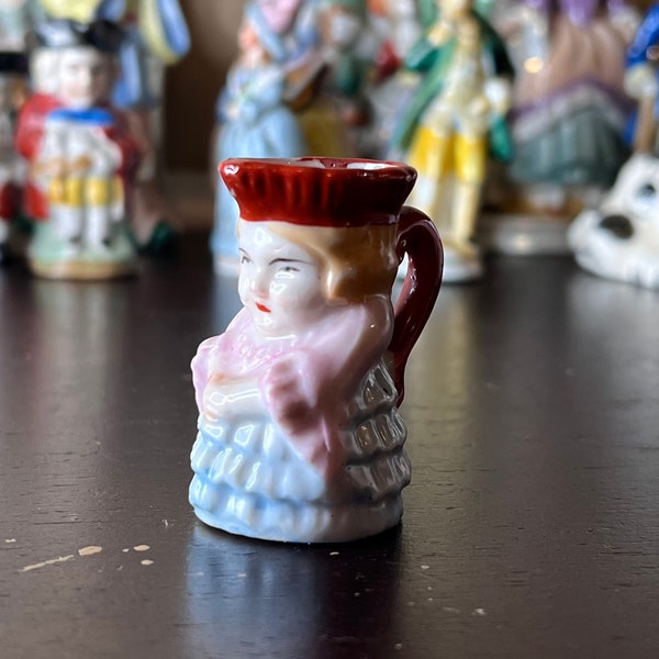 Vintage 1940's Toby Mini Mug Pitcher, Character Jug, Barware, Victorian Lady, English Pub Decor, Creamer,Toothpick Holder,Beer Stein,Liquor