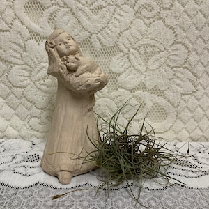 Vintage Dee Crowley Figurine/ Sculpture of Girl w Cat, Bright Eyes Collection Austin Prod. 1987, “Perfect Match”, Granddaughter Gift, Kid