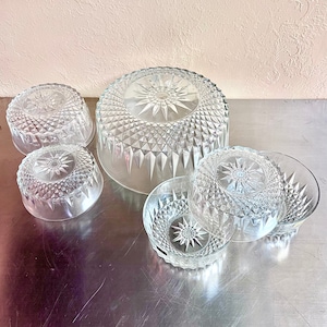 Vintage Arcoroc Clear Glass Salad Bowl 7-piece Set, French Kitchen, Diamant, Soup Bowls, Side Dishes, Gazpacho, Ice Cream, Chip Dip