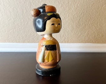 Vintage Japanese Doll 水彩 Masao Watanabe Vintage Kokeshi Doll - Shunran - Kokeshi Japan