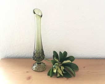 Vintage Midcentury Modern Swung/Slung/Stretch Vase Glass in Clear Moss Green