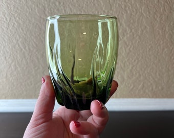 Vintage Olive Green Libbey “Crisa” Tumbler w Swirl, Bar Ware, Dark Moss, Home Bar, Whiskey Glass, Lemonade, Water, Bud Vase, Toothpick Holde
