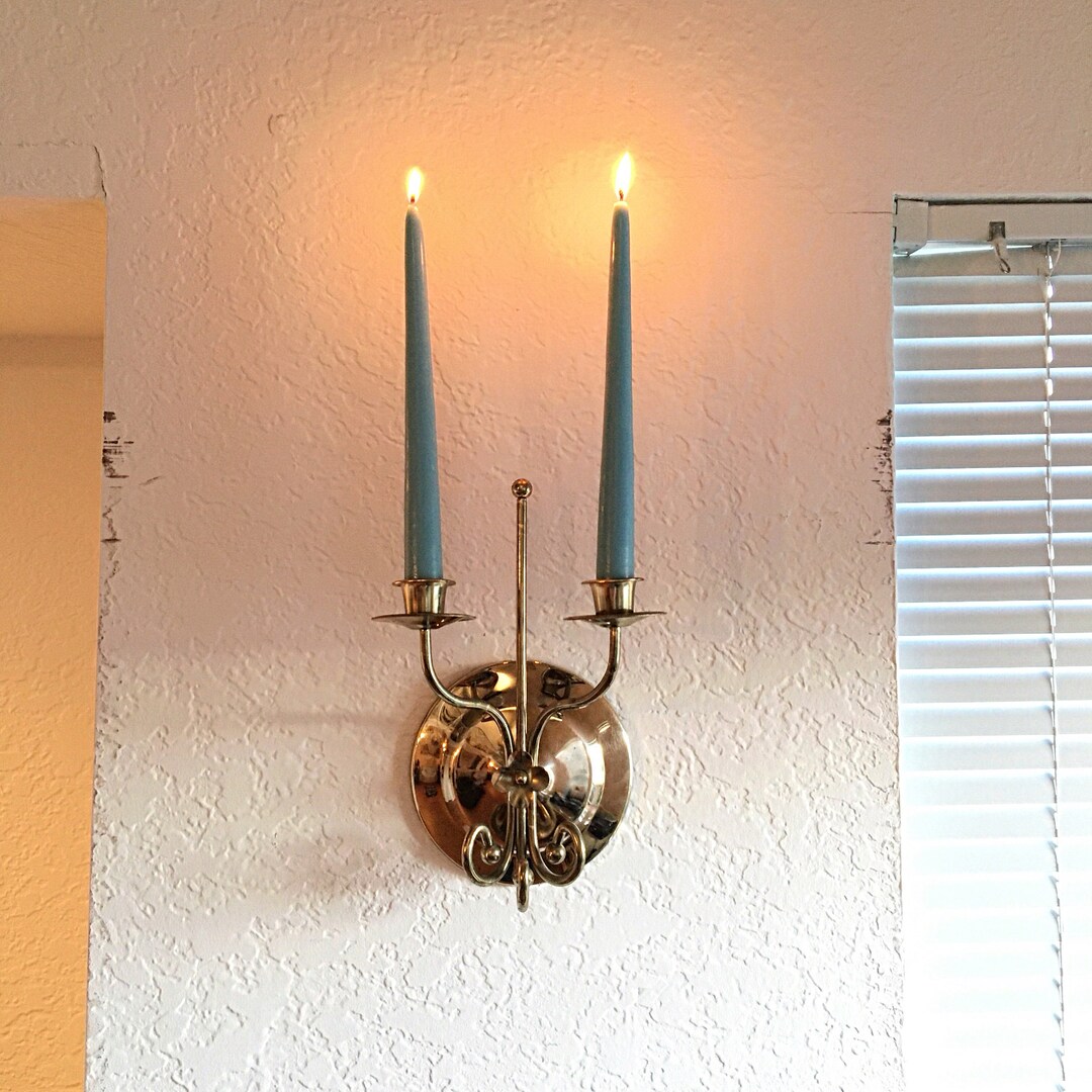 Three! Vintage Solid Brass Wall Sconces Candelabra for Two Tapers With ...