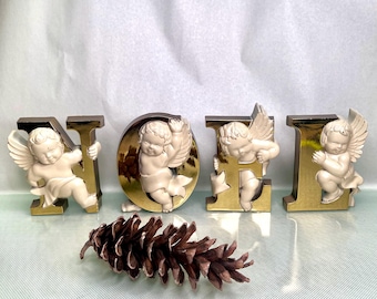 Vintage Burrwood Angel Cherub NOEL Wall Letters | Made in USA | 1980s