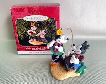 Vintage Disney Hallmark Mickey and Minnie Romantic Vacations Ornament with Box