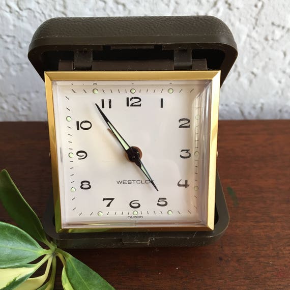 Vintage Westclox Taiwan Travel Alarm Clock in Dark Brown Plastic