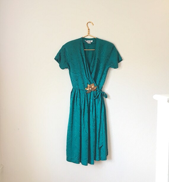 Vintage PA Boutique Wrap Around Green Silk Dress … - image 1