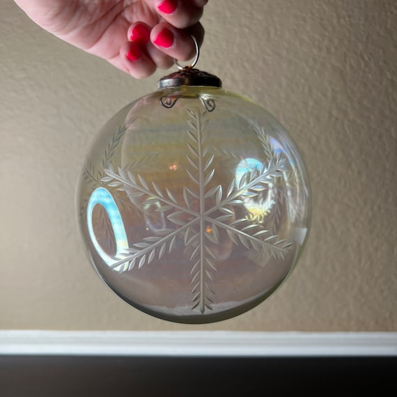 Vintage Iridescent Large Cut Glass Kugel Christmas Ornament Orb