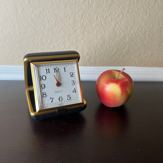 Vintage WORKING Equity Travel Alarm Clock Black Snap Case Etsy