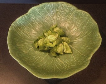 Vintage Cabbage/ Lettuce Ware Serving Bowl/ Platter in Mint Green Signed MH 3/82