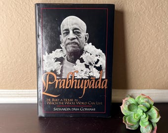 Vintage 1984 Hardcover First Edition 'Prabhupada' Eastern Religion Book, Word Peace,Hindu saint,Gandhi,60's Youth Quake,Spiritual Awakening