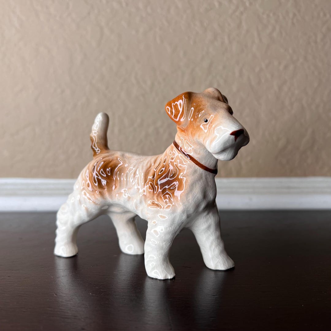 Vintage 1940's MIOJ Airedale Terrier Dog Figurine, Made in